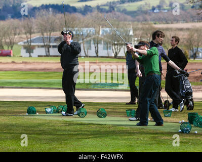 Concentrazione in campo pratica da golf.Gleneagles Regno Unito Scozia Foto Stock