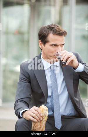 Business executive avente il pranzo all'aperto Foto Stock