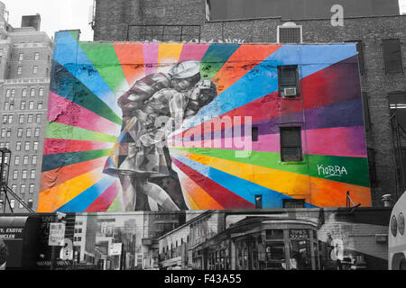 Brasiliano artista di strada Eduardo Kobra carta murale, 25 West Street, linea alta, New York City, Stati Uniti d'America. Foto Stock