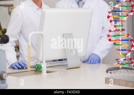 Gli scienziati che lavorano su laptop insieme Foto Stock