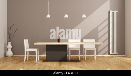Minimalista sala da pranzo con tavolo moderno e sedia - 3D Rendering Foto Stock