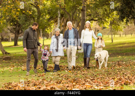 Sorridente famiglia estesa camminare insieme Foto Stock