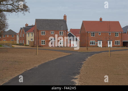 Nuovo alloggiamento, nuove case. Lo sviluppo su un sito vergine. Stalham. Norfolk. East Anglia. In Inghilterra. Regno Unito. 2015 Foto Stock