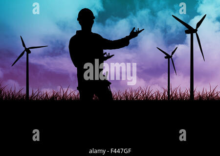 Immagine composita di tuttofare mostrando qualcosa di Foto Stock