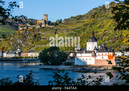 Burg castello Pfalzgrafenstein, vicino Kaub nel mezzo del fiume Reno, l'UNESCO - Sito Patrimonio dell'Umanità Valle del Reno superiore e centrale Foto Stock