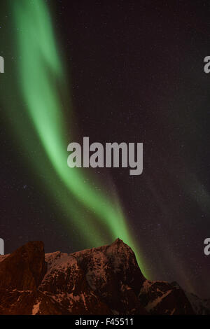 Luci del nord, la Reine, Lofoten, Norvegia Foto Stock