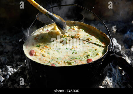 Zuppa di ebollizione in una pentola Foto Stock