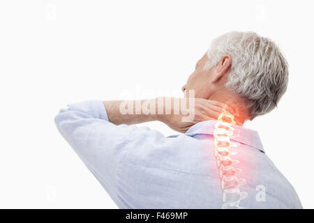 Evidenziate il dolore della colonna vertebrale dell'uomo Foto Stock