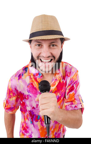 Uomo in camicia colorata isolato su bianco Foto Stock