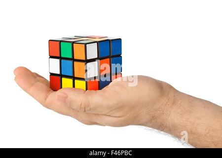 Cubo puzzle in mano Foto Stock