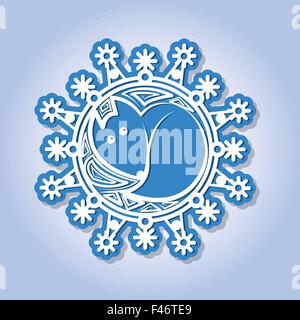 Il simbolo del fiocco di neve con immagine di una volpe. Un biglietto di auguri per il nuovo anno e l'invito per una vacanza. Illustrazione Vettoriale Illustrazione Vettoriale