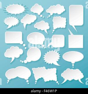 Bianco lucido carta bolle per intervento su un fondo blu. Illustrazione Vettoriale. Illustrazione Vettoriale