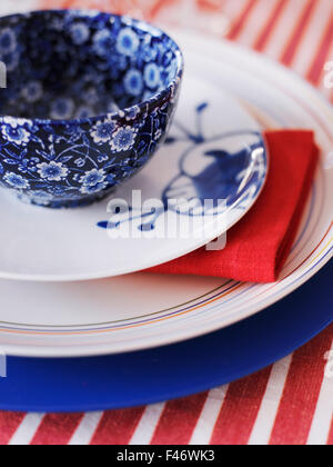 Piastre su un set table, close-up. Foto Stock