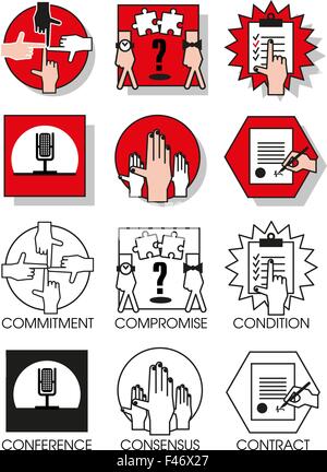 Linea di set di icone con piatto gli elementi di design di uomini di affari che per gli accordi e le riunioni. Moderno vettore pittogramma c di raccolta Illustrazione Vettoriale