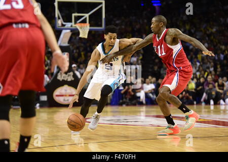 Shanghai, Cina. 15 ottobre, 2015. Charlotte Hornets batte Los Angeles Clippers da 113ï¼š71. Credito: SIPA Asia/ZUMA filo/Alamy Live News Foto Stock