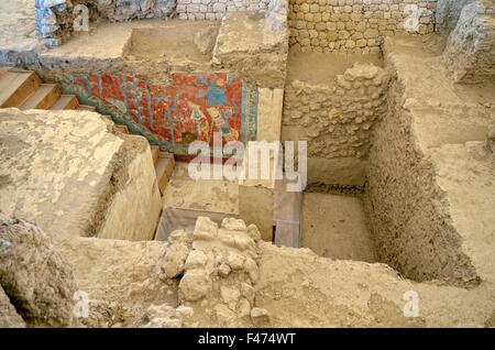 Scavati area con pitture murali, sito archeologico in Tlaxcala Cacaxtla, stato di Tlaxcala, Messico Foto Stock