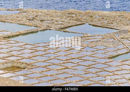 Sale Flieds, saline, Gozo, Malta, Sud Europa, Mar Mediterraneo Foto Stock