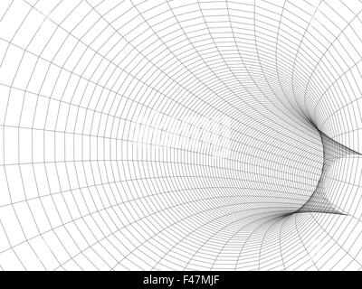 Ruotando il tubo tunnel 3d'illustrazione. Filo nero del telaio a maglie digitale su sfondo bianco Foto Stock