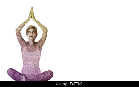 Immagine composita di montare la donna fare yoga Foto Stock