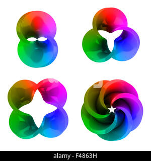 Set di rainbow astratta forma tridimensionale isolato su sfondo bianco Foto Stock