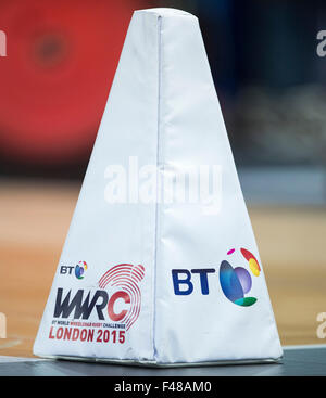 Londra, Regno Unito. 15 ottobre, 2015. Il mondo BT sedia a rotelle Rugby Challenge 2015 match tra la Nuova Zelanda e la Francia alla casella di rame Arena per giovedì 15 ottobre 2015. Credito: Brandon Griffiths/Alamy Live News Foto Stock