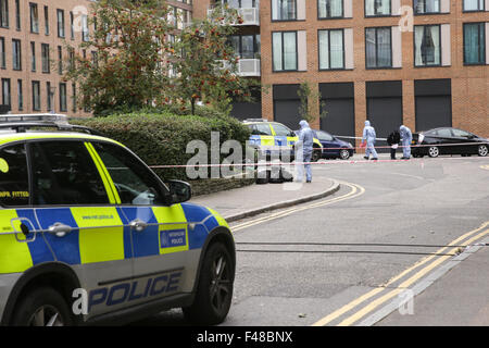 Hackney, Londra, Regno Unito. 15 ottobre, 2015. Polizia a incidente, Scriven Street, Hackney Londra. copyright Carol moiré/Alamy Live News Foto Stock