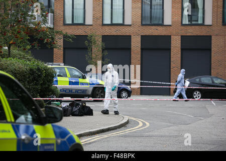 Hackney, Londra, Regno Unito. 15 ottobre, 2015. Polizia a incidente, Scriven Street, Hackney Londra. copyright Carol moiré/Alamy Live News Foto Stock