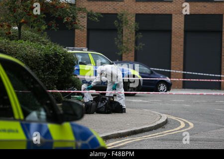 Hackney, Londra, Regno Unito. 15 ottobre, 2015. Polizia a incidente, Scriven Street, Hackney Londra. copyright Carol moiré/Alamy Live News Foto Stock