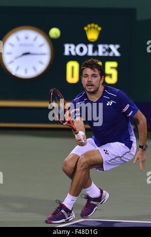 Shanghai, Cina. 15 ottobre, 2015. STAN WAWRINKA della Svizzera durante il match contro M. Cilic della Croazia durante la Shanghai Rolex Masters torneo di tennis. Battere Wawrinka Cilic 2:1. © Marcio Machado/ZUMA filo/Alamy Live News Foto Stock