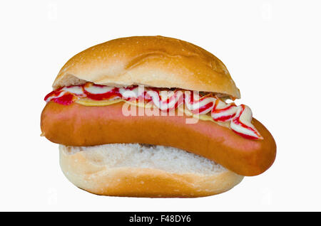 Hot Dog con ketchup e senape Foto Stock