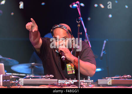 Maseo di De La Soul in esecuzione al Womad 2015, Charlton Park di Malmesbury, Inghilterra, Regno Unito. Il 24 luglio 2015 Foto Stock