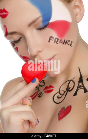 Donna felice con il make-up sul tema della Francia Foto Stock