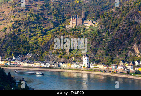 Burg Katz castello, al di sopra di San Goarshausen, Rheingau, il sito Patrimonio Mondiale dell'UNESCO, Valle del Reno superiore e centrale Foto Stock