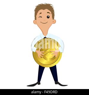 Imprenditore tenendo una grande moneta Illustrazione Vettoriale