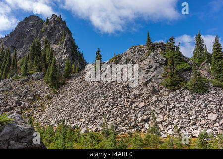 GIFFORD PINCHOT NATIONAL FOREST, WASHINGTON, STATI UNITI D'AMERICA - Lemei Rock, in Indian cielo deserto. Foto Stock