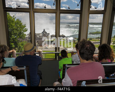 Tourist godendo la vista attraverso le finestre delle cascate Funivia (Niagara Falls Ontario Canada Foto Stock