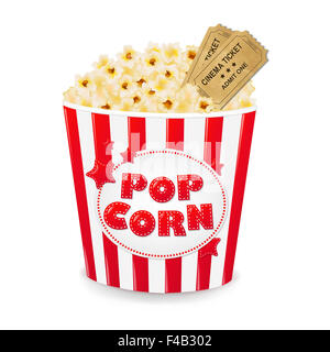 Il Popcorn in scatola di cartone con i biglietti del cinema Foto Stock