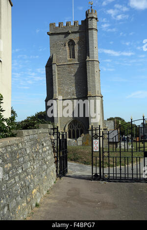 Pendente torre della chiesa in Burnham on-Mare, Somerset, Inghilterra, Regno Unito Foto Stock