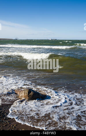 Le onde del mare lambisce la riva. Mar Baltico. Foto Stock