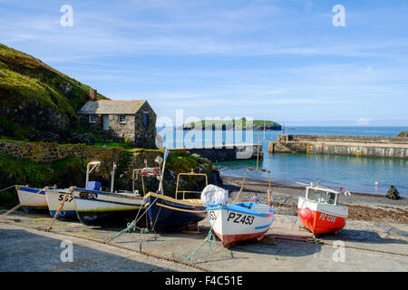 Mullion Cove barche da pesca, Mullion, la penisola di Lizard, Cornwall, Regno Unito Foto Stock