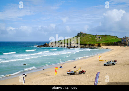 Porthmeor Beach, St Ives, Cornwall, Inghilterra, Regno Unito in estate Foto Stock