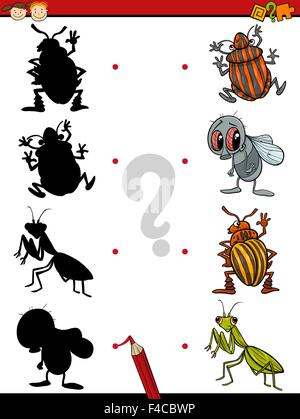 Cartoon illustrazione dell'istruzione ombra Attività per bambini in età prescolare con insetti Illustrazione Vettoriale