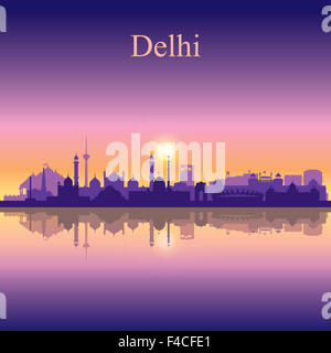 Delhi skyline della città sullo sfondo di silhouette Foto Stock