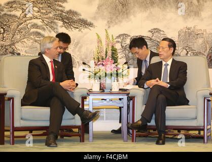 (151016) -- Pechino, 16 ottobre 2015 (Xinhua) -- Chinese Vice Premier Zhang Jaili (R) incontra il Vice Presidente della Bolivia Alvaro García Linera a Pechino Capitale della Cina, 16 ottobre 2015. (Xinhua/Ding Lin)(wjq) Foto Stock