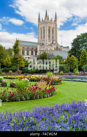 St Edmundsbury Cathedral dall'Abbey Gardens, Bury St Edmunds, Suffolk, Inghilterra, Regno Unito Foto Stock