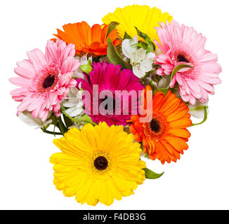 Vista superiore del bouquet di fiori di gerbera isolati su sfondo bianco Foto Stock