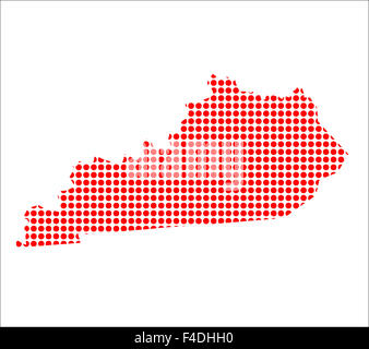 Una mappa dello stato del Kentucky creato a partire da una serie di punti rossi su sfondo bianco Foto Stock