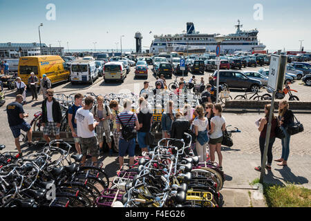 4 Luglio, 2014 noleggio biciclette è un grande affare sull isola di Terschelling, qui vicino al traghetto di atterraggio in West Terschelling Foto Stock