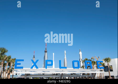 Stati Uniti d'America, Florida, Titusville, Kennedy Space Center ingresso, la NASA. Foto Stock