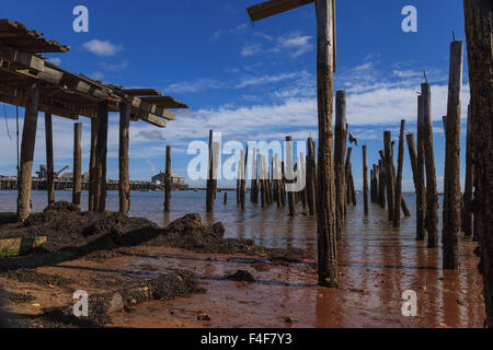 A Provincetown, Massachusetts, Cape Cod pier e spiaggia e vista oceano. Foto Stock